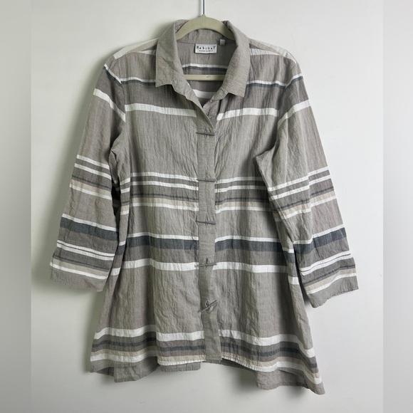 NWOT Habitat Small Shades Of Taupe Cotton Artsy Bohemian Relaxed Fit Tunic Top - Picture 1 of 10
